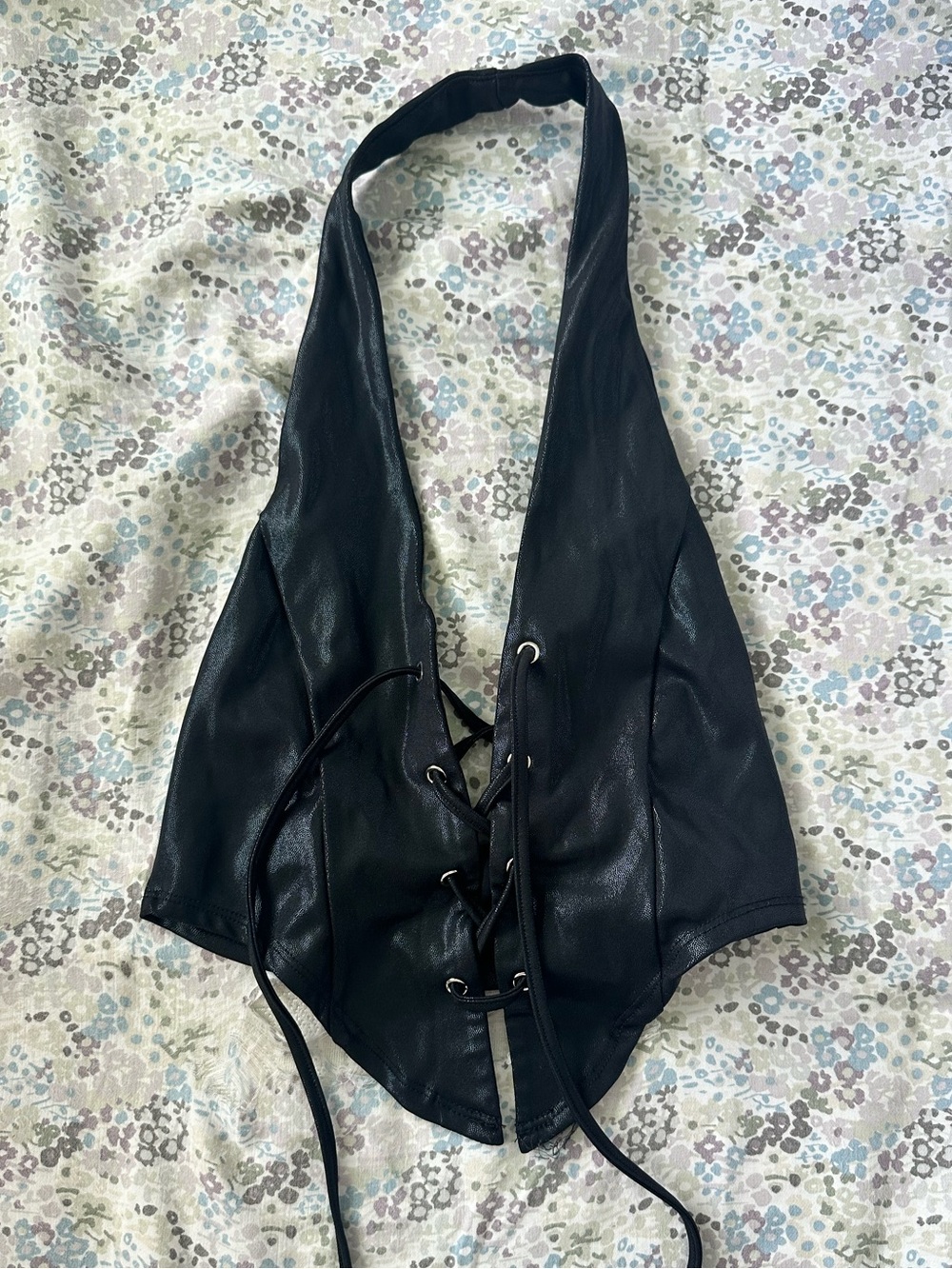 dolls kill faux leather lace up halter top
